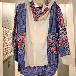 POL Blue and Floral Patchwork Hoodie